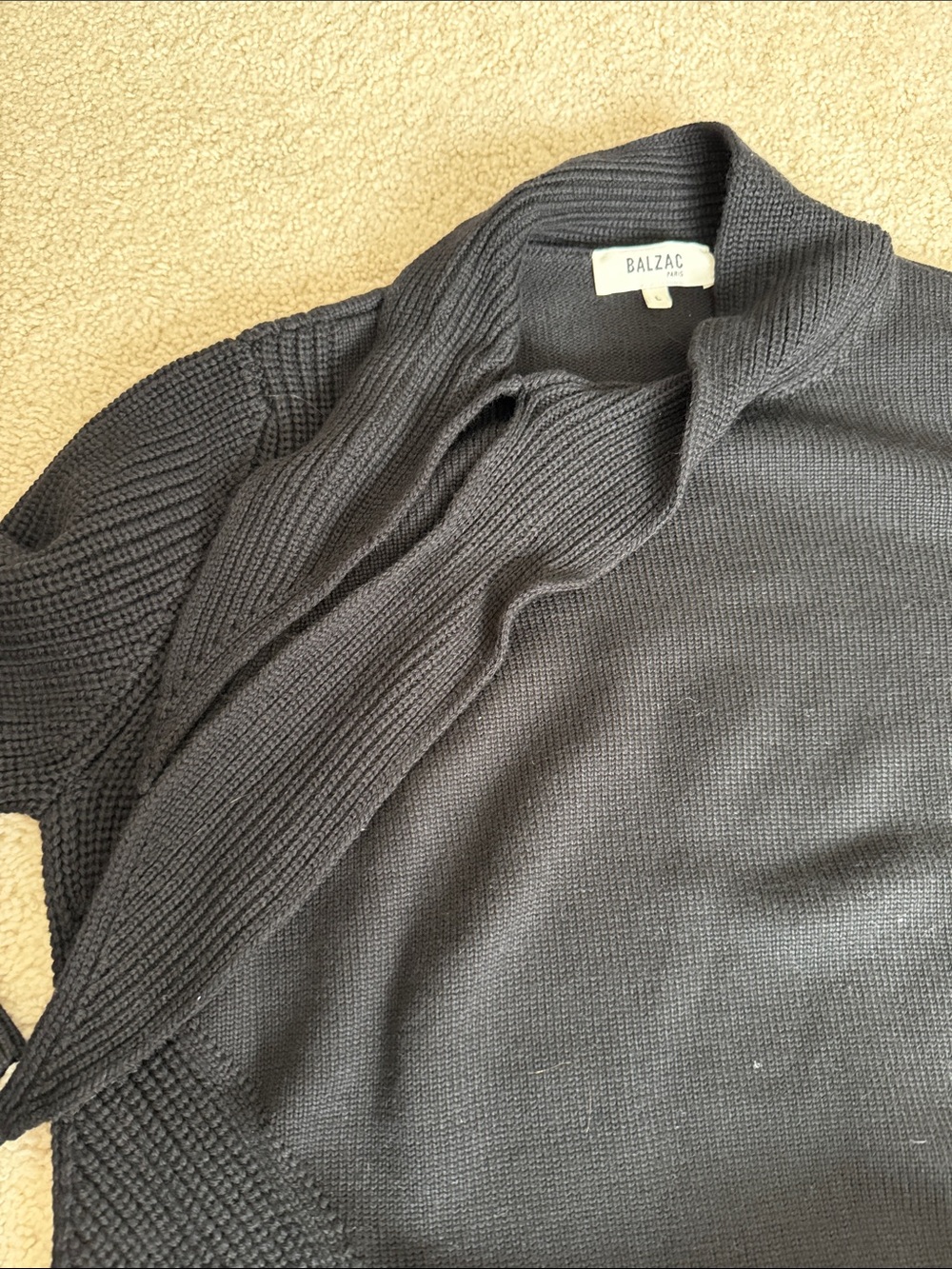 Balzac Paris Black Knit Tie-Neck  Wool Sweater Large - Picture 7 of 11